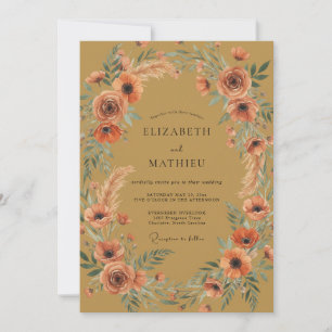 Rust Ochre Wildflower Wedding Invitation
