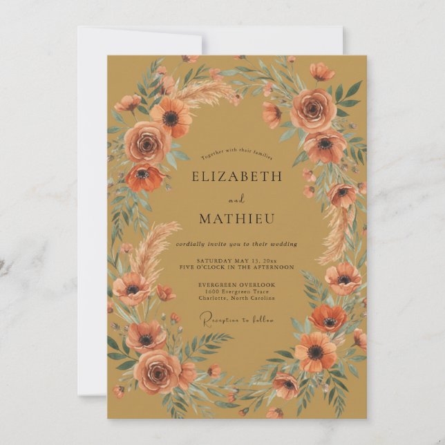 Rust Ochre Wildflower Wedding Invitation (Front)