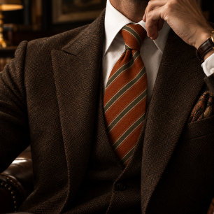 Rust Olive Heritage Diagonal Stripe Tie