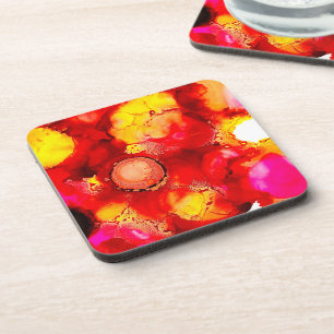 Rust orange abstract art ink coaster