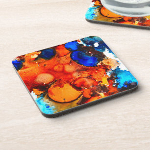 Rust orange abstract art ink coaster