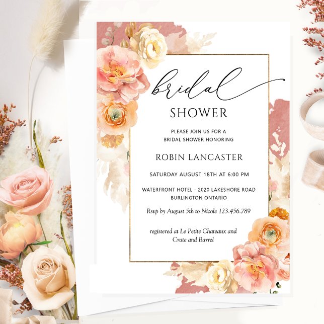 Rust Orange and Peach Floral Bridal Shower /Brunch Invitation (Creator Uploaded)