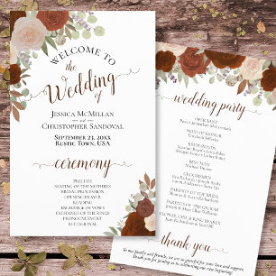Rust Orange Autumn Floral Budget Wedding Program