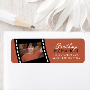 Rust Orange & Black Filmstrip Photo Return Address