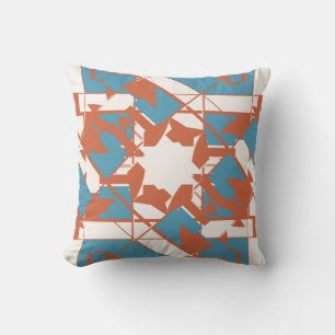 Rust Orange Blue Mediterranean Look Floral Motif Cushion