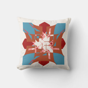 Rust Orange Blue Red Abstract Floral-like Design Cushion