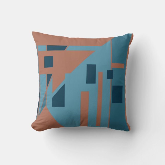 Rust Orange Blue Shades Contemorary Art Design Cushion (Front)