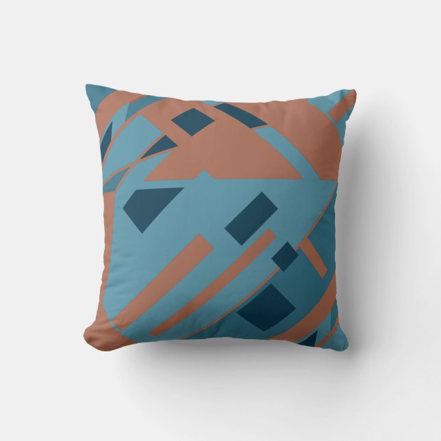 Rust Orange Blue Shades Diagonal Art Design Cushion (Front)