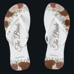 Rust Orange Boho Autumn Roses The Bride Wedding Jandals<br><div class="desc">Dance the night away with these beautiful wedding flip flops. Designed for the bride, they feature a rustic yet elegant design with hand painted watercolor roses and autumn garden foliage in shades of rust orange, terracotta, coral peach and burnt umber. Beautiful way to stay fancy and appropriate while giving your...</div>