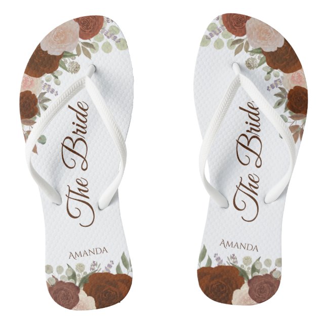 Rust Orange Boho Autumn Roses The Bride Wedding Jandals (Footbed)