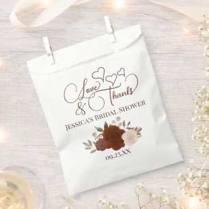 Rust Orange Boho Floral Love Thanks Bridal Shower Favour Bags