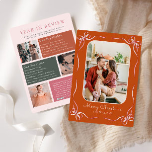 Rust Orange Bow Modern Year In Review Family Photo Holiday Card