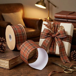 Rust Orange & Brown Tartan Plaid Pattern Satin Ribbon