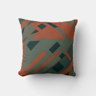 Rust Orange Dark Grey Green Diagonal Abstract Cushion