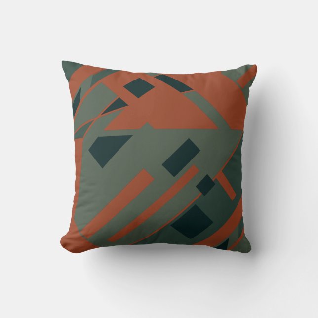 Rust Orange Dark Grey Green Diagonal Abstract Cushion (Front)
