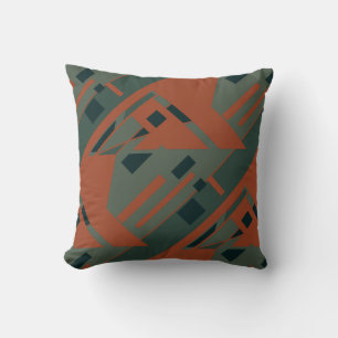 Rust Orange Dark Grey Green Slanted Art Abstract Cushion