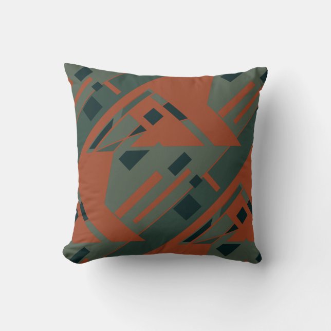 Rust Orange Dark Grey Green Slanted Art Abstract Cushion (Front)