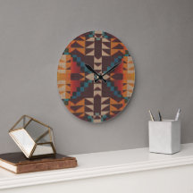 Rust Orange Dark Red Brown Teal Blue Tribal Art
