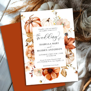 Rust Orange Fall Earthy Floral Pumpkin Wedding Invitation