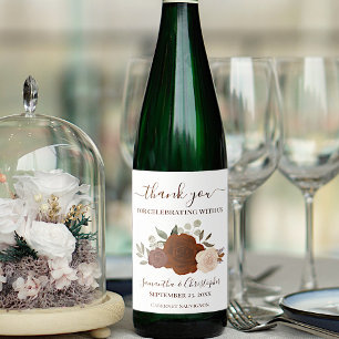 Rust Orange Fall Floral Elegant Wedding Thank You Wine Label