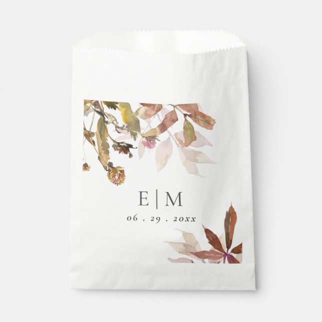 Rust Orange Fall Tree Leaves Monogram Wedding Favour Bags (Front)