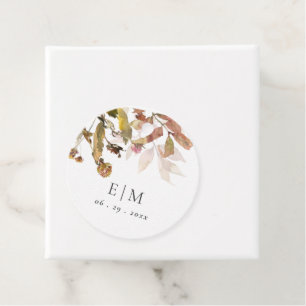 Rust Orange Fall Tree Leaves Monogram Wedding Favour Tags