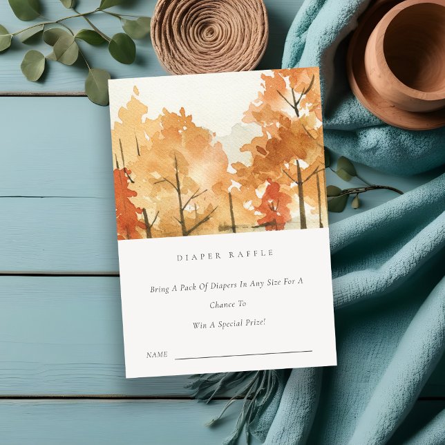 Rust Orange Fall Trees Diaper Raffle Baby Shower Enclosure Card (Creator Uploaded)