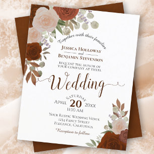 Rust Orange Floral Budget Wedding Invitation