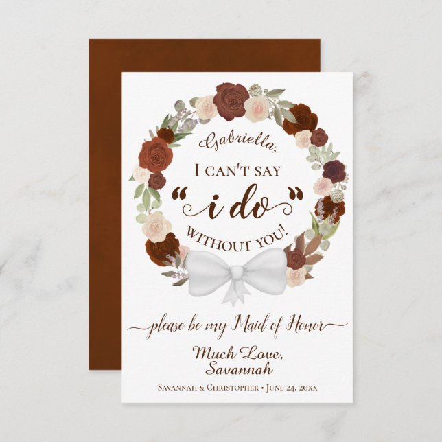 Rust Orange Floral Wreath Be My Maid of Honour Car (Front/Back)