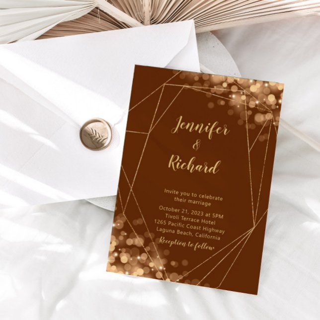 Rust Orange & Gold Frame with Bokeh Lights Invitation (Creator Uploaded)