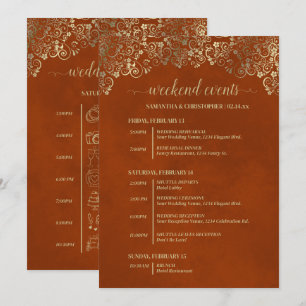 Rust Orange & Gold Glam Wedding Events & Timeline Programme