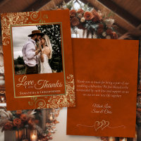 Rust Orange & Gold Love Thanks Photo Note Wedding