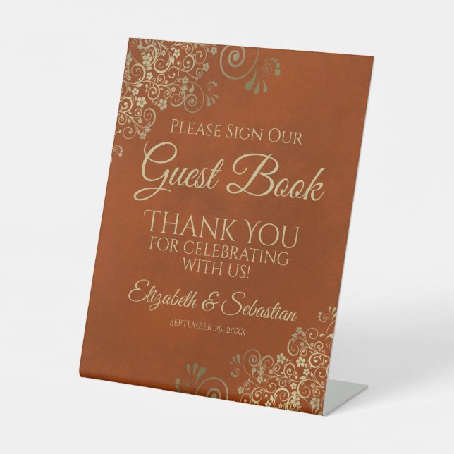 Rust Orange & Gold Please Sign our Guest Book Sign (Front)