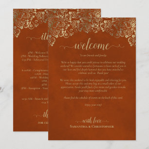 Rust Orange & Gold Wedding Welcome & Itinerary Programme