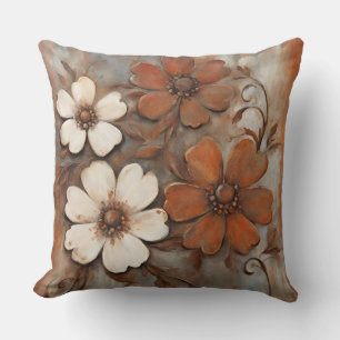 Rust Orange Grey Brown Modern Floral Cushion