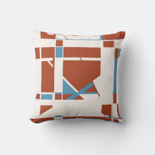 Rust Orange Light Blue Off-white Geometric Shapes Cushion