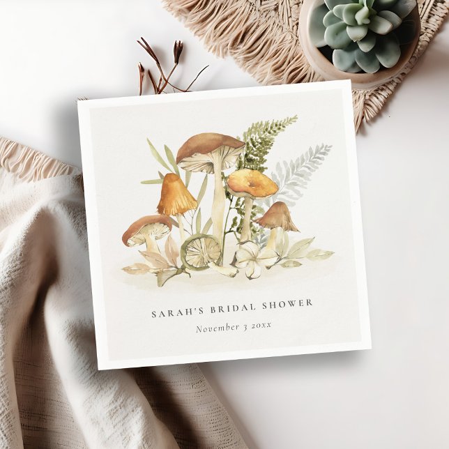 Rust Orange Mushroom Fern Foliage Bridal Shower Napkin (Creator Uploaded)