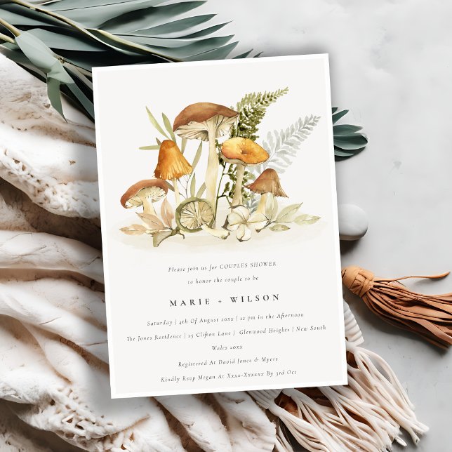 Rust Orange Mushroom Fern Foliage Couples Shower Invitation (Creator Uploaded)