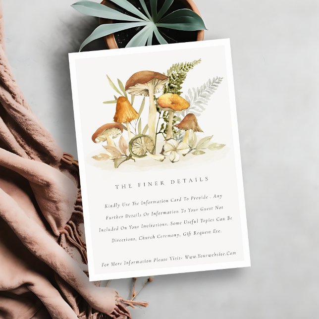 Rust Orange Mushroom Fern Foliage Wedding Details Enclosure Card (Creator Uploaded)