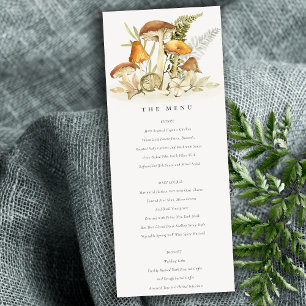 Rust Orange Mushroom Fern Foliage Wedding Menu Invitation