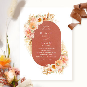 Rust Orange Peach Blush and Cream Oval Wedding Invitation