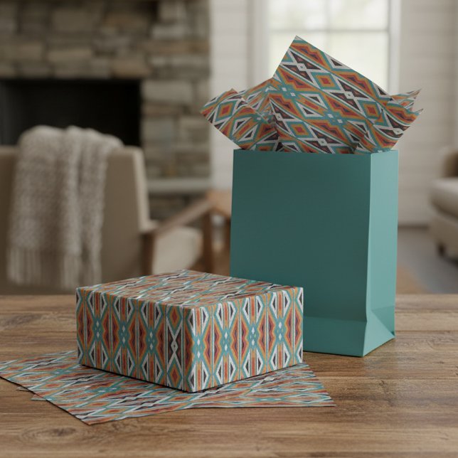 Rust Orange Red Black Aqua Turquoise Mosaic Art Tissue Paper (Creator Uploaded)