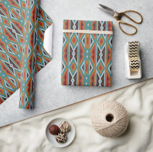 Rust Orange Red Black Aqua Turquoise Mosaic Art Wrapping Paper