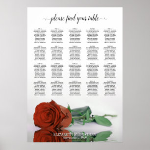 Rust Orange Rose 20 Table Wedding Seating Chart