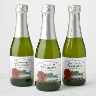 Rust Orange Rose Classy Wedding Thank You Mini Sparkling Wine Label