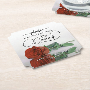 Rust Orange Rose Don't Take My Drink Wedding Paper Coaster