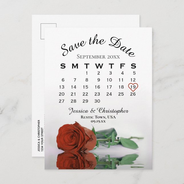 Rust Orange Rose Wedding Calendar Save the Date Announcement Postcard (Front/Back)