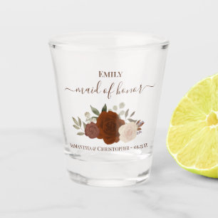 Rust Orange Roses Elegant Maid of Honour Wedding Shot Glass