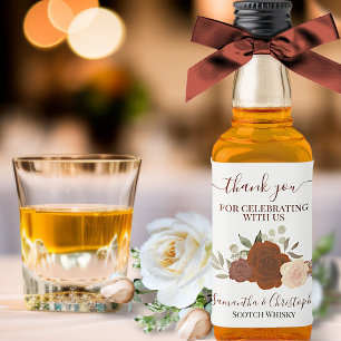Rust Orange Roses Elegant Wedding Thank You Mini Liquor Bottle Label
