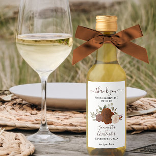 Rust Orange Roses Elegant Wedding Thank You Mini Wine Label